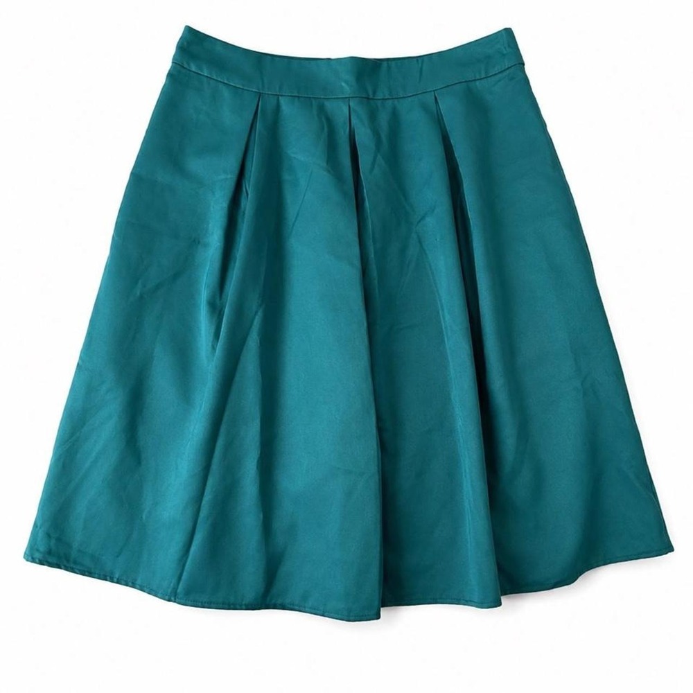 Teal Pleated A-Line Skirt